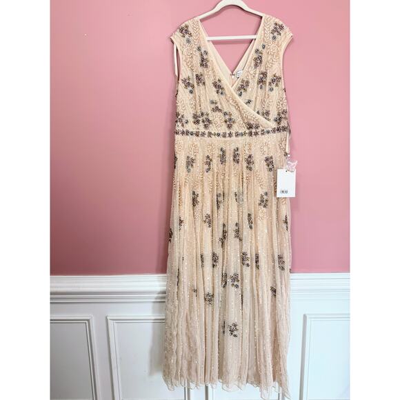 NEW NWT Mac Duggal Cap Sleeve Embellished Dress in Blush STYLE 93575 Size 20 - Picture 8 of 15